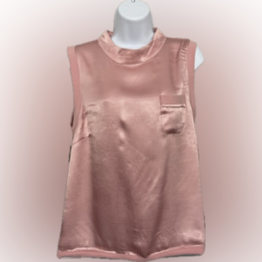 Fate Pink Satin Sleeveless Top Pocket Button Closure Large